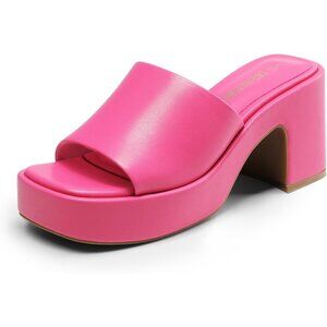 🆕 Women Pink High Chunky Platform Heels Fashion Comfort Slip on Square Sandals